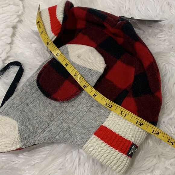 POOK Red Plaid Reversible Polar Fleece Bomber Style Trapper Hat unisex - Picture 8 of 10